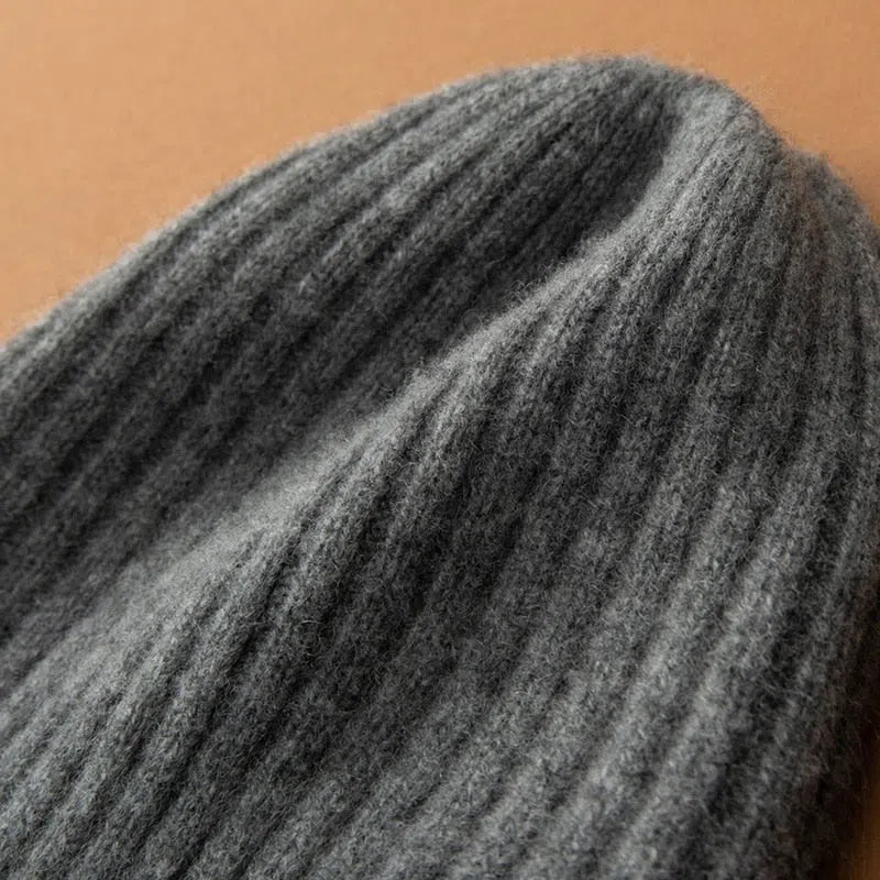 2022 New Winter 100% Cashmere Knitted Headgears Women Keep Warm Beanie Hat High Quality Solid Casual Hedging Cap Skullies-Maas