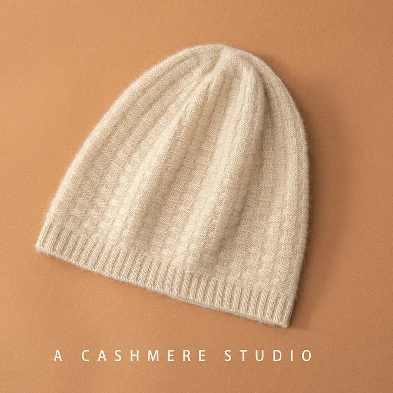 2022 New Winter 100% Cashmere Knitted Headgears Women Keep Warm Beanie Hat High Quality Solid Casual Hedging Cap Skullies-Maas