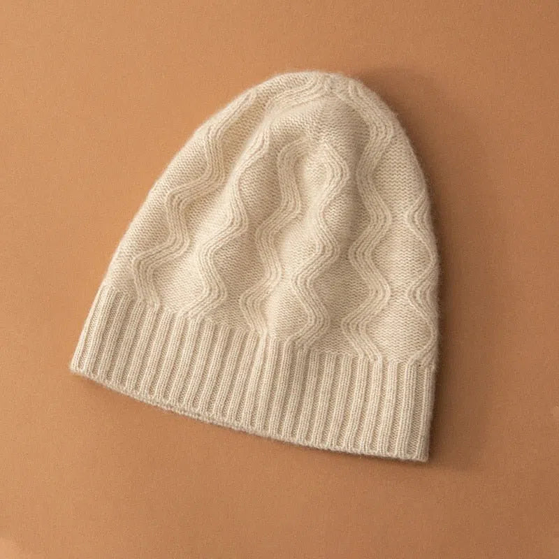 2022 New Winter 100% Cashmere Knitted Headgears Women Keep Warm Beanie Hat High Quality Solid Casual Hedging Cap Skullies-Maas