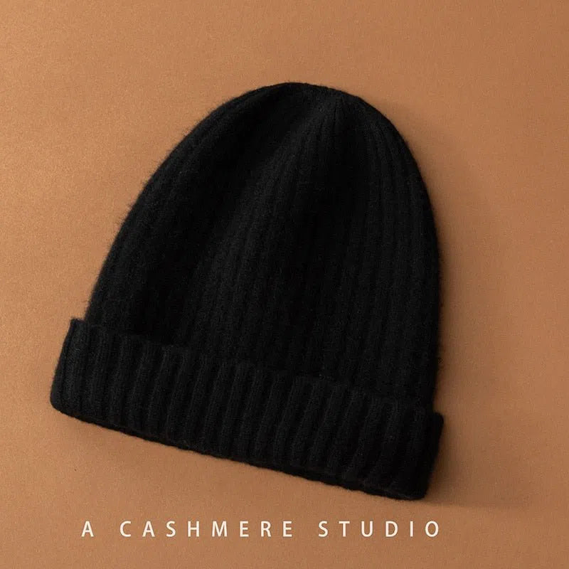 2022 New Winter 100% Cashmere Knitted Headgears Women Keep Warm Beanie Hat High Quality Solid Casual Hedging Cap Skullies-Maas