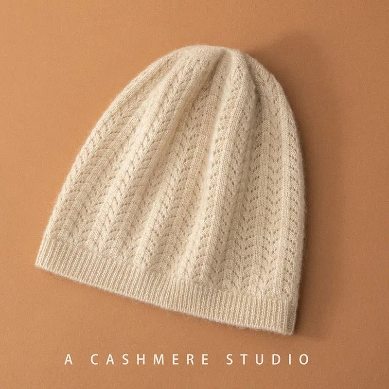 2022 New Winter 100% Cashmere Knitted Headgears Women Keep Warm Beanie Hat High Quality Solid Casual Hedging Cap Skullies-Maas