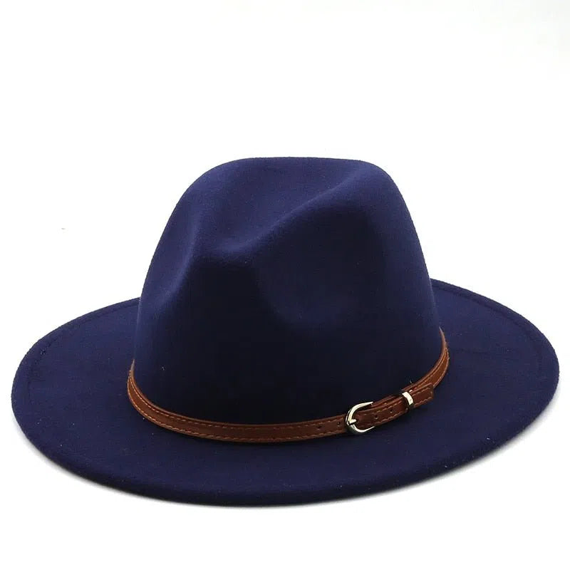 56-60cm White/BlackWide Brim Fedora Hat Women Men Imitation Wool Felt Hats with Metal Chain Decor Panama Jazz Chapeau hat-Maas