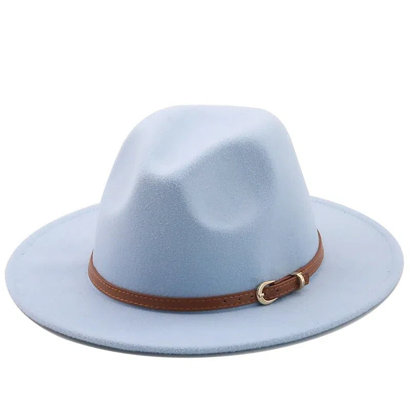 56-60cm White/BlackWide Brim Fedora Hat Women Men Imitation Wool Felt Hats with Metal Chain Decor Panama Jazz Chapeau hat-Maas