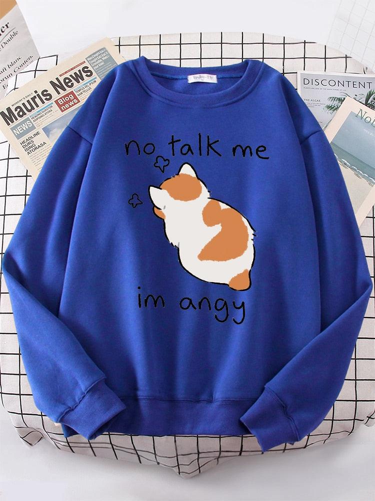 Angry Cat Print Top Women Oversize Long-Sleeve Women's Sweatshirt-Maas