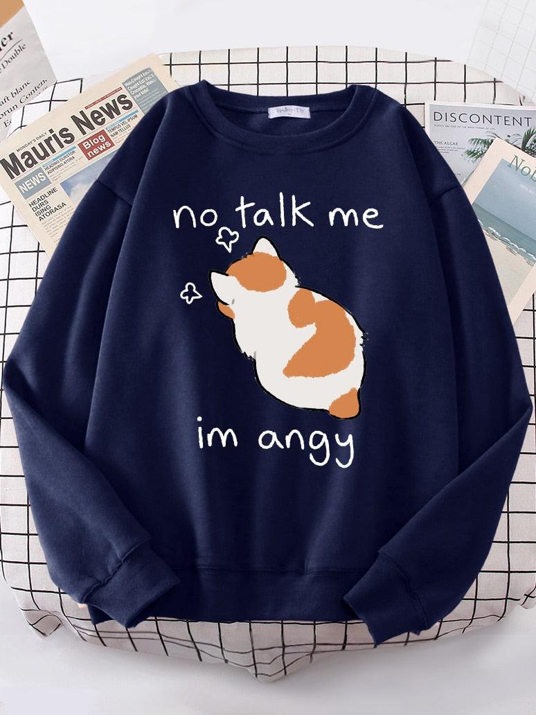 Angry Cat Print Top Women Oversize Long-Sleeve Women's Sweatshirt-Maas