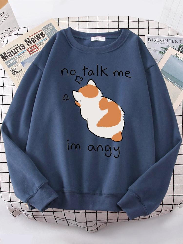 Angry Cat Print Top Women Oversize Long-Sleeve Women's Sweatshirt-Maas