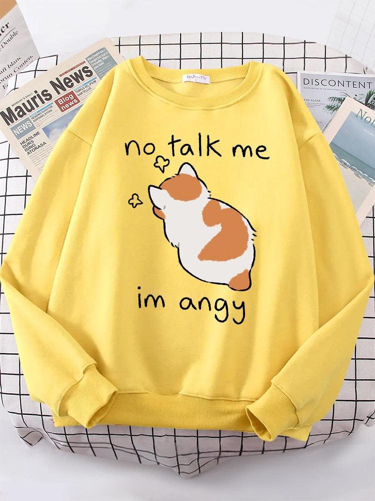 Angry Cat Print Top Women Oversize Long-Sleeve Women's Sweatshirt-Maas