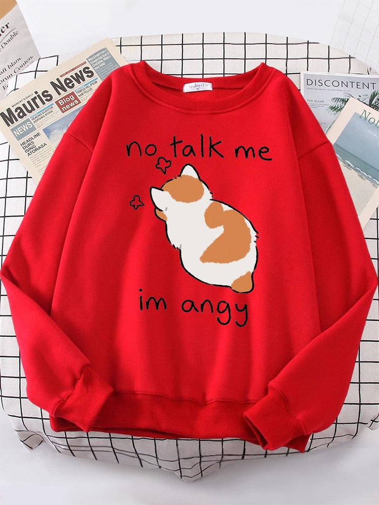 Angry Cat Print Top Women Oversize Long-Sleeve Women's Sweatshirt-Maas