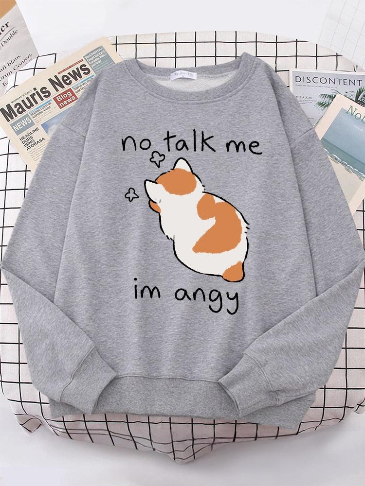 Angry Cat Print Top Women Oversize Long-Sleeve Women's Sweatshirt-Maas