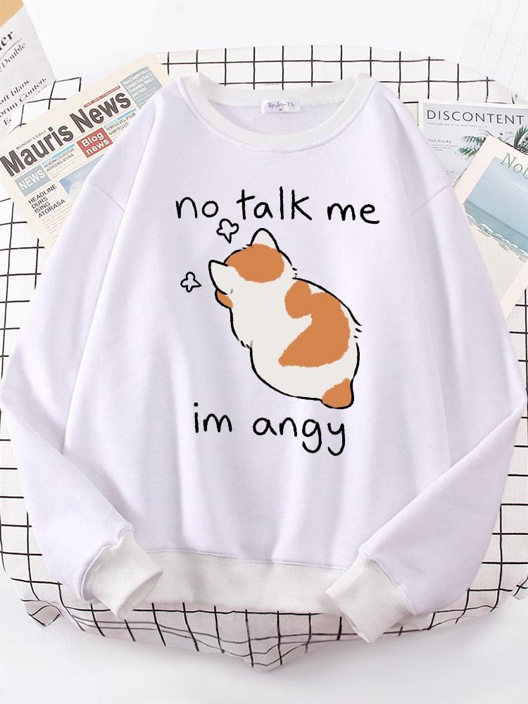 Angry Cat Print Top Women Oversize Long-Sleeve Women's Sweatshirt-Maas