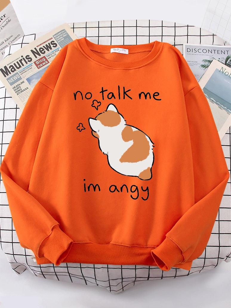 Angry Cat Print Top Women Oversize Long-Sleeve Women's Sweatshirt-Maas