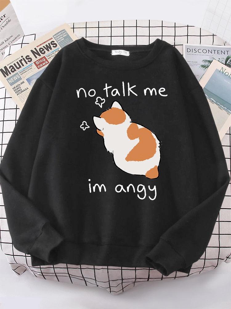 Angry Cat Print Top Women Oversize Long-Sleeve Women's Sweatshirt-Maas