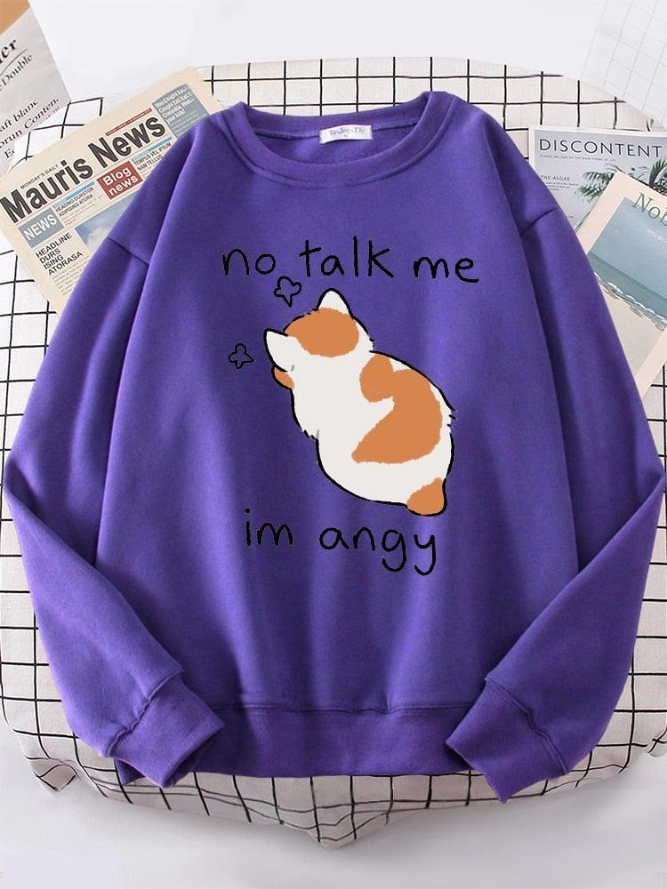 Angry Cat Print Top Women Oversize Long-Sleeve Women's Sweatshirt-Maas