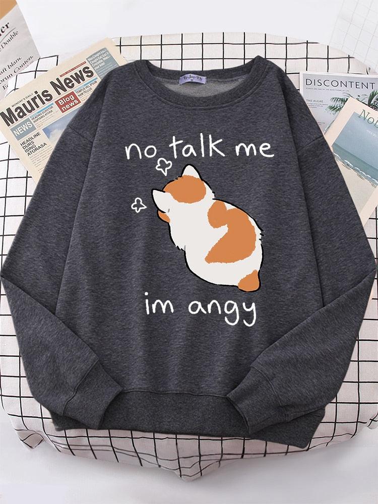 Angry Cat Print Top Women Oversize Long-Sleeve Women's Sweatshirt-Maas