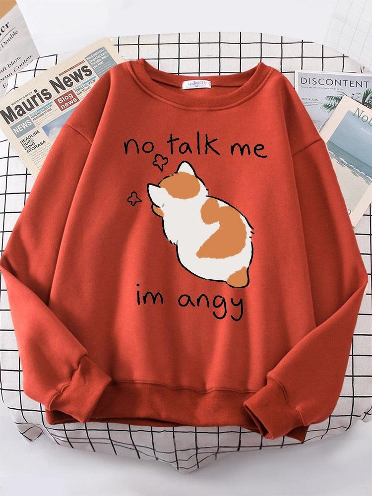 Angry Cat Print Top Women Oversize Long-Sleeve Women's Sweatshirt-Maas