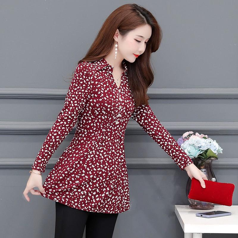 Basic Shirts Blouse Women's Elegant Office Lady Button Design Long Sleeve-Maas