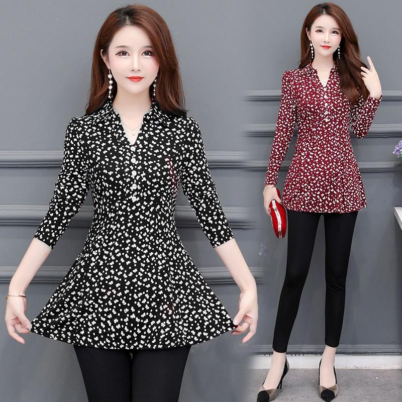 Basic Shirts Blouse Women's Elegant Office Lady Button Design Long Sleeve-Maas