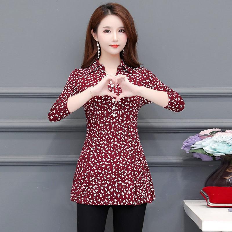 Basic Shirts Blouse Women's Elegant Office Lady Button Design Long Sleeve-Maas