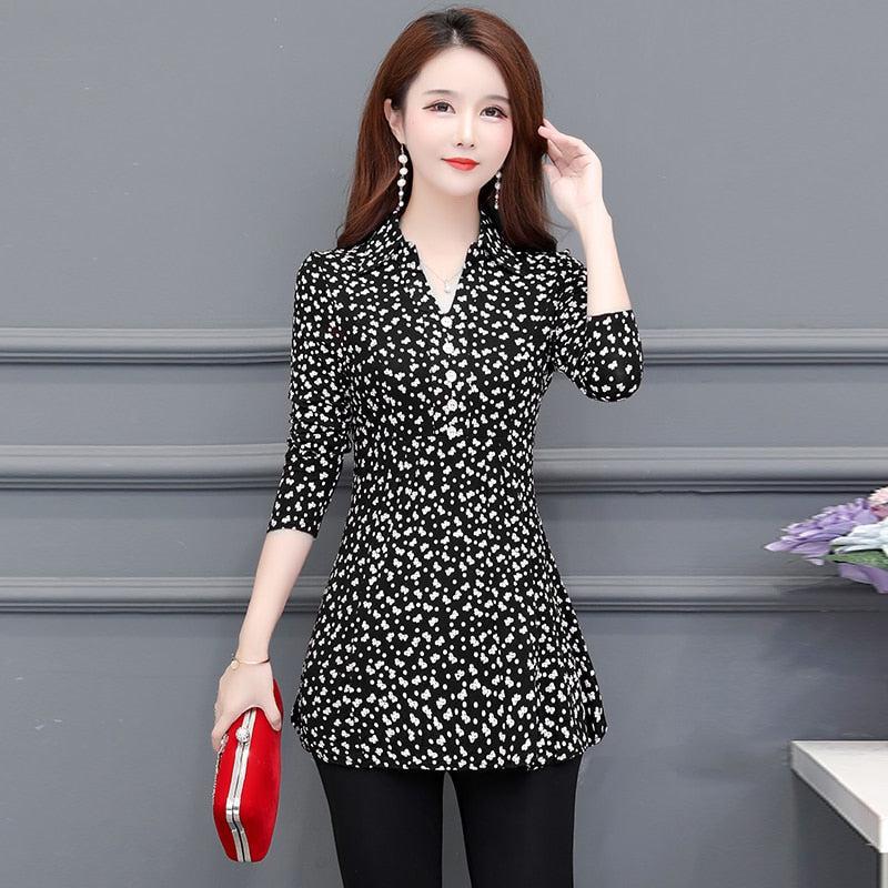 Basic Shirts Blouse Women's Elegant Office Lady Button Design Long Sleeve-Maas