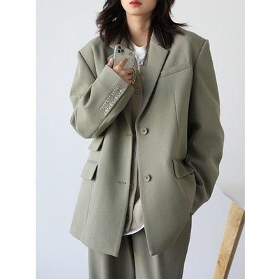 Blazer Cuff Embroidery Wide Shoulder Twill Suit Elegant Stylish Sexy-Maas