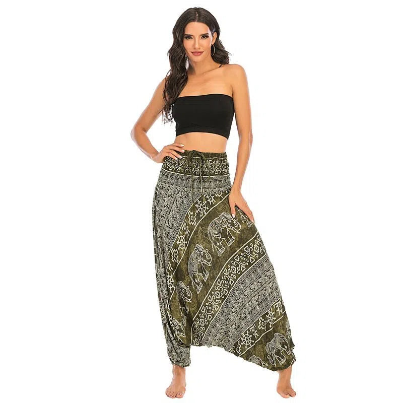 Bohemian Harem Pants Women's High Waist Baggy Boho Printed-Maas