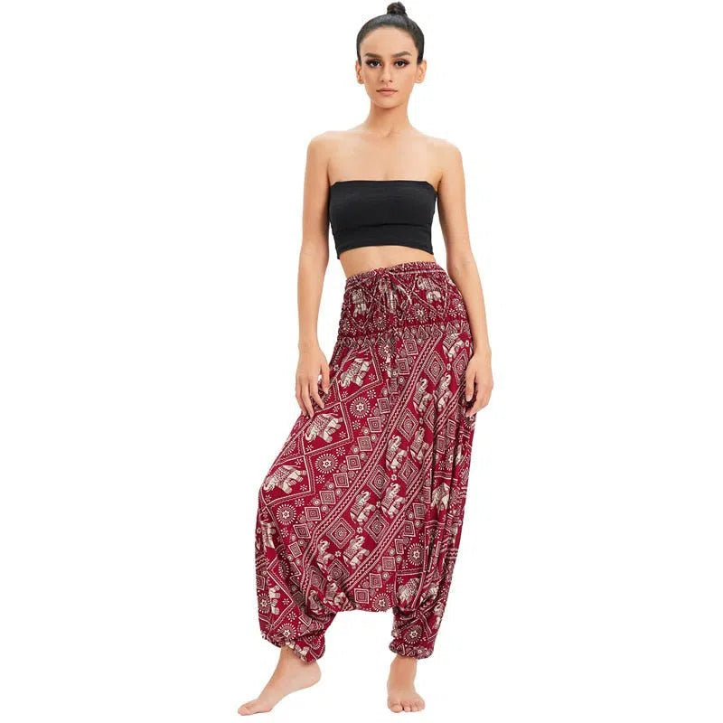 Bohemian Harem Pants Women's High Waist Baggy Boho Printed-Maas