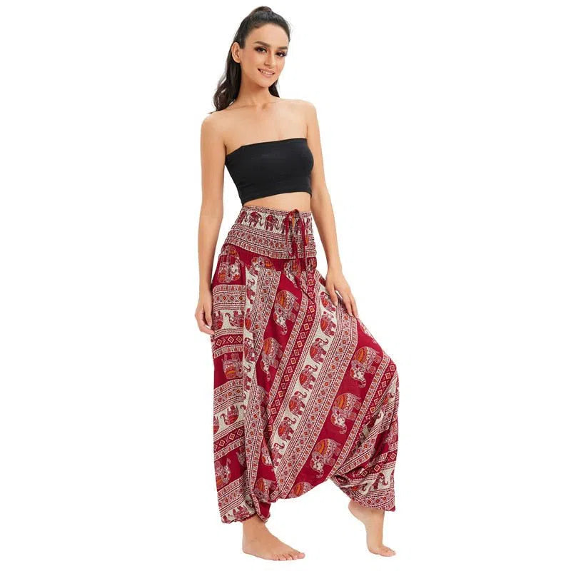 Bohemian Harem Pants Women's High Waist Baggy Boho Printed-Maas