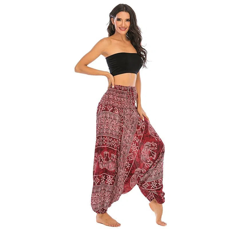 Bohemian Harem Pants Women's High Waist Baggy Boho Printed-Maas