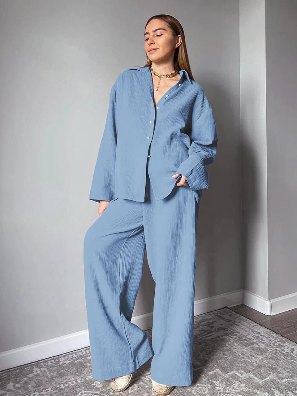 Cotton Women's Long Sleeve 2 Piece Set Suit Pajamas-Maas