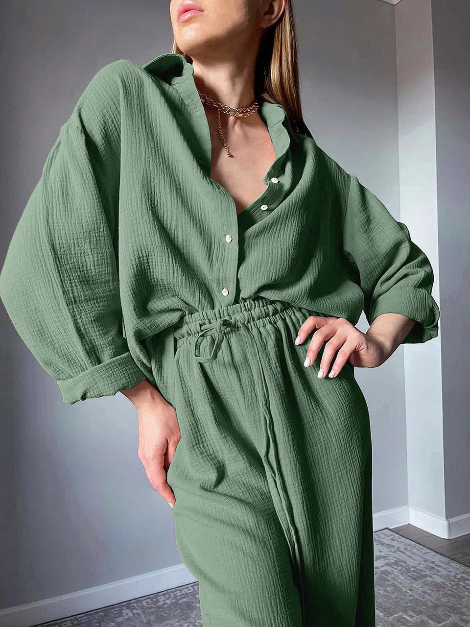 Cotton Women's Long Sleeve 2 Piece Set Suit Pajamas-Maas