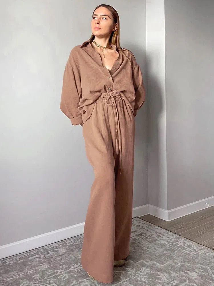 Cotton Women's Long Sleeve 2 Piece Set Suit Pajamas-Maas