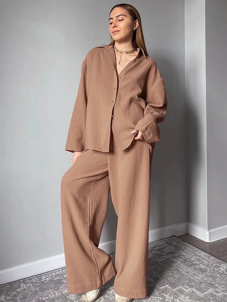 Cotton Women's Long Sleeve 2 Piece Set Suit Pajamas-Maas