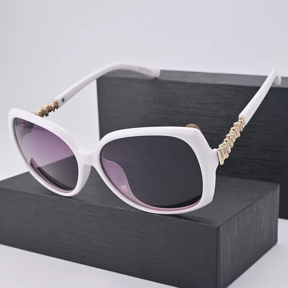 Evove Polarized White Sunglasses Women Luxury Rhinestone Sun Glasses for Female Ladies Elegant Eyewear Anti Glare Reflection-Maas