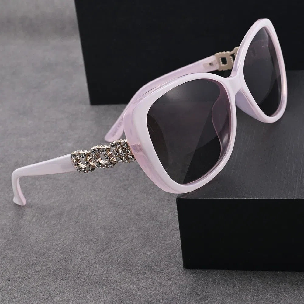 Evove Polarized White Sunglasses Women Luxury Rhinestone Sun Glasses for Female Ladies Elegant Eyewear Anti Glare Reflection-Maas