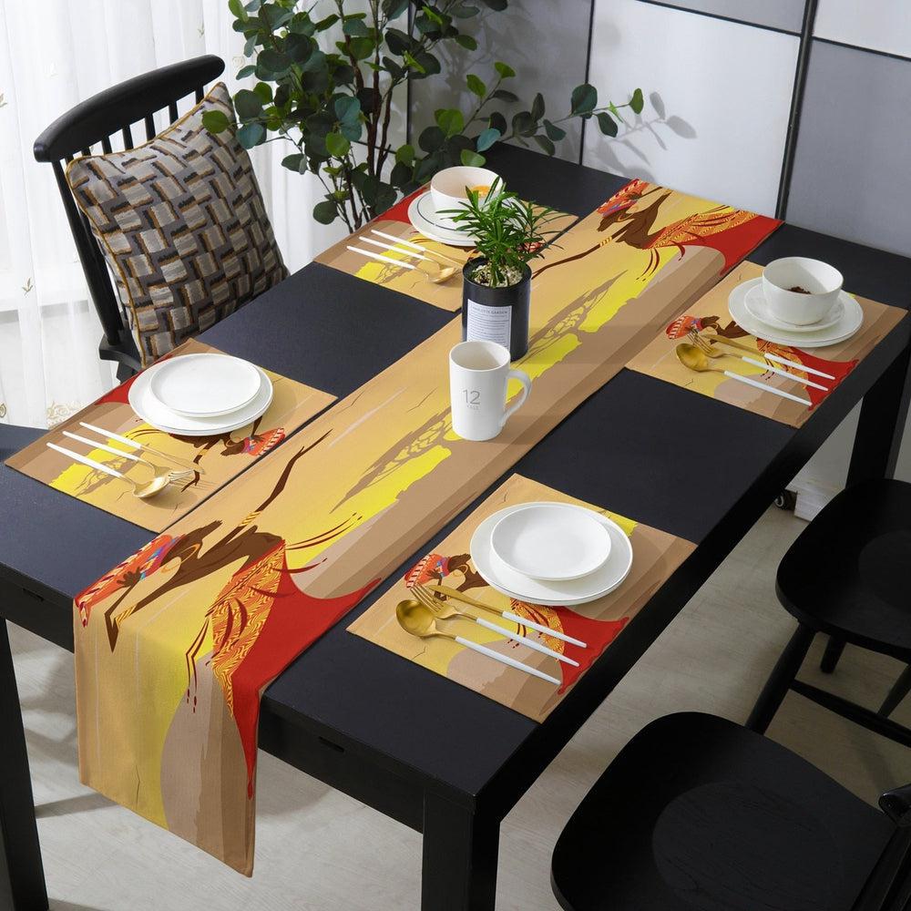 Exotic African Geometric Shapes Table Runner and Placemats Set-Maas