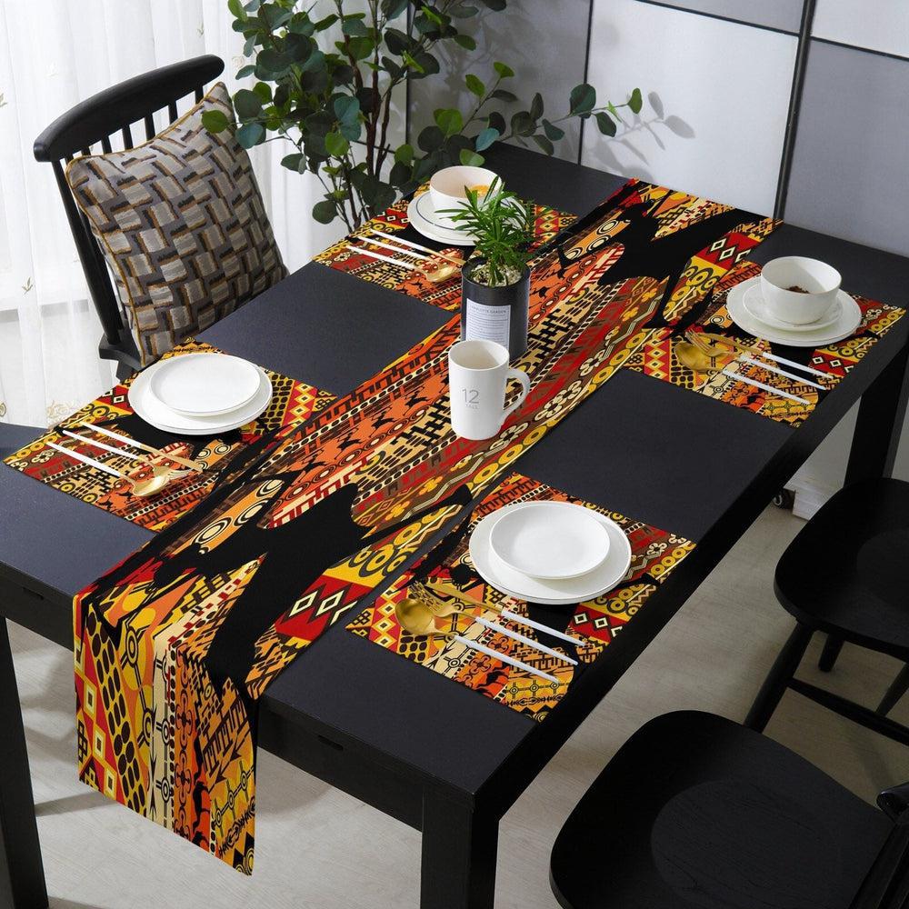 Exotic African Geometric Shapes Table Runner and Placemats Set-Maas