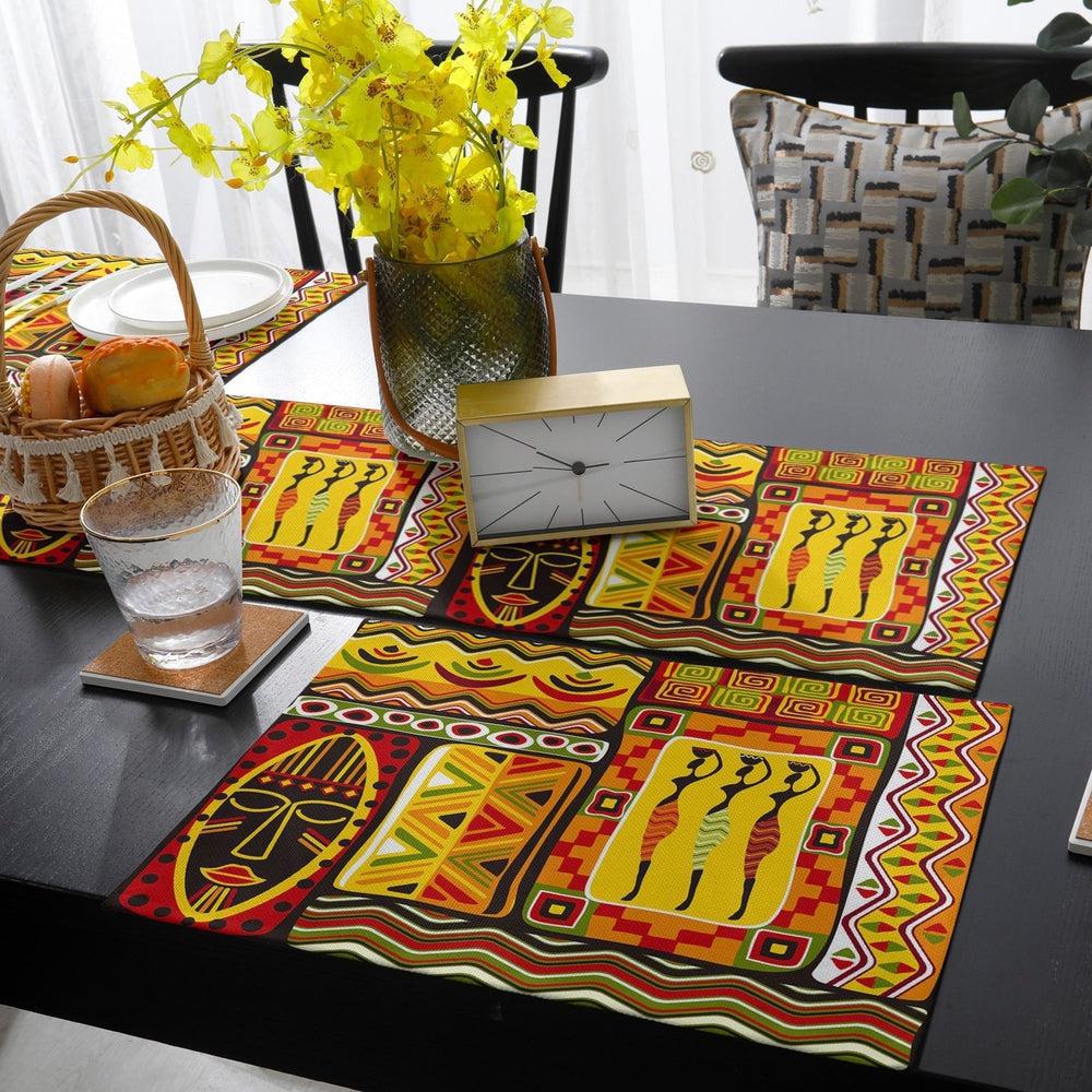 Exotic African Geometric Shapes Table Runner and Placemats Set-Maas