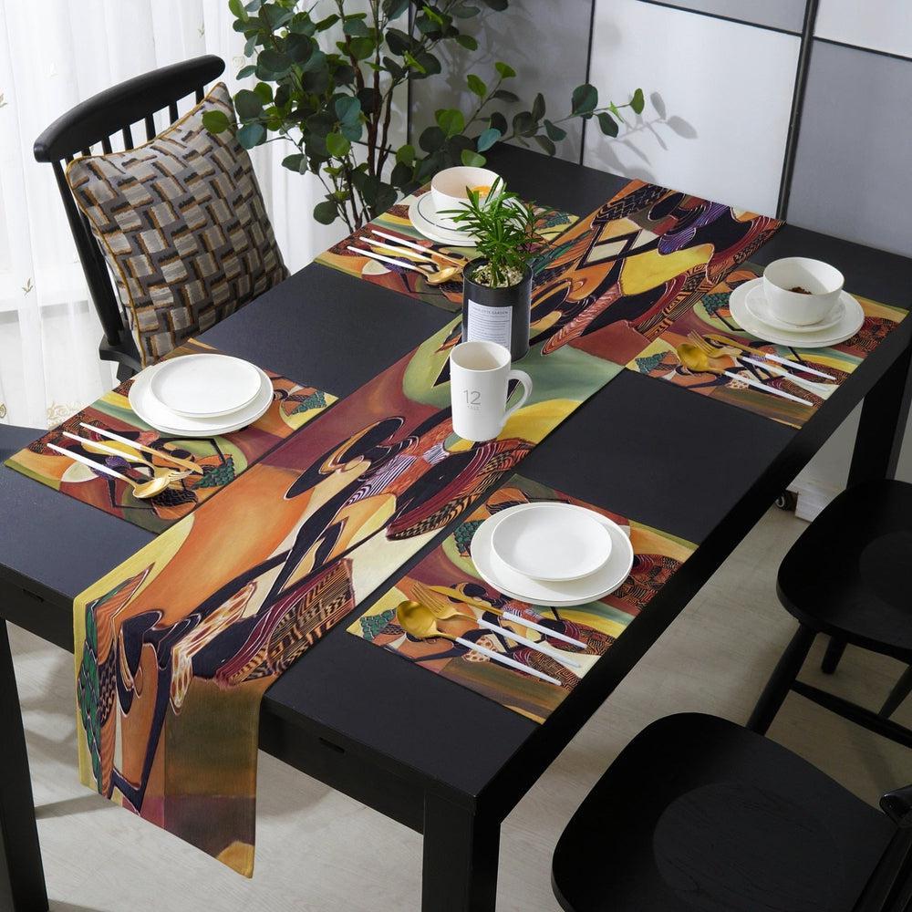 Exotic African Geometric Shapes Table Runner and Placemats Set-Maas