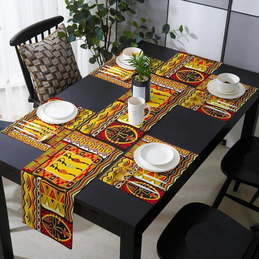 Exotic African Geometric Shapes Table Runner and Placemats Set-Maas