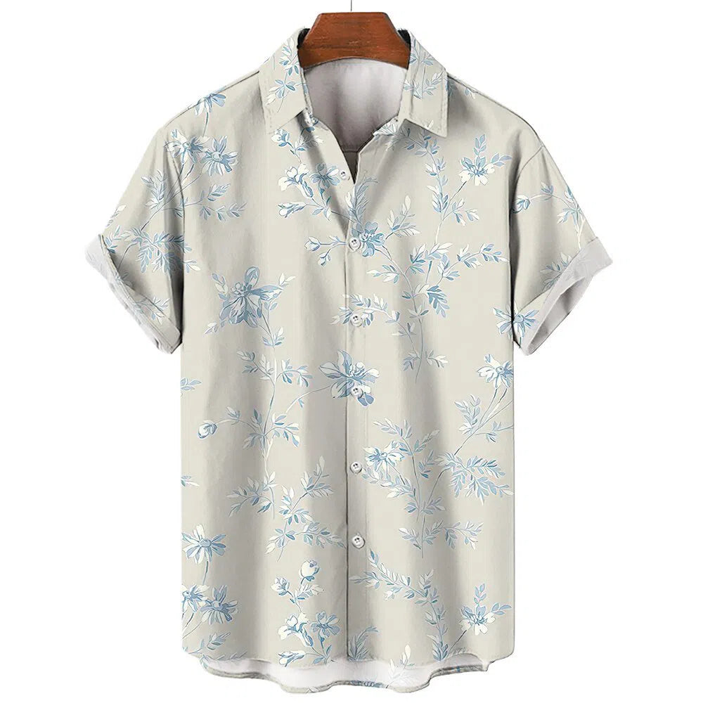 Feather Hawaiian Men's Shirt Short Sleeve Casual White-Maas