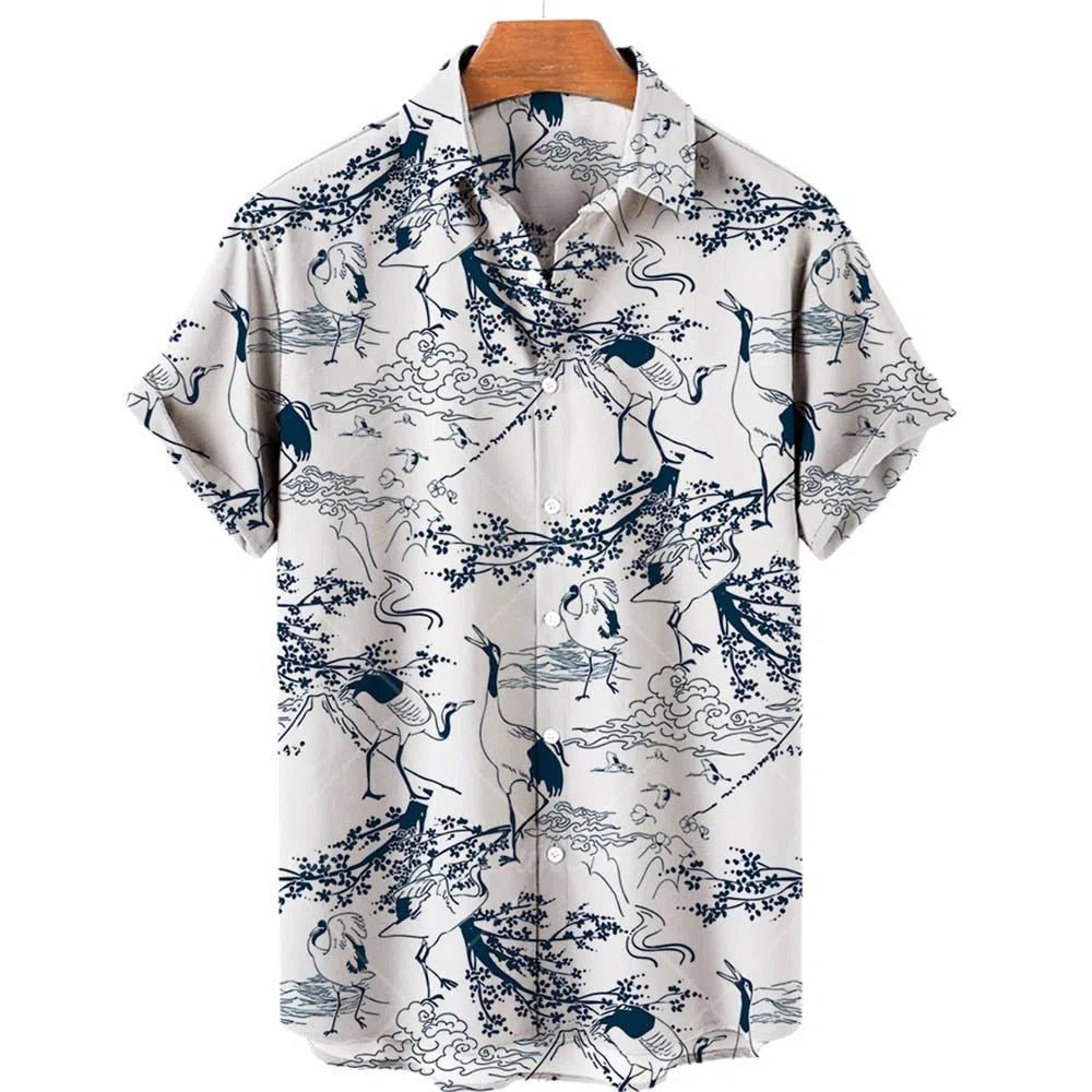 Feather Hawaiian Men's Shirt Short Sleeve Casual White-Maas