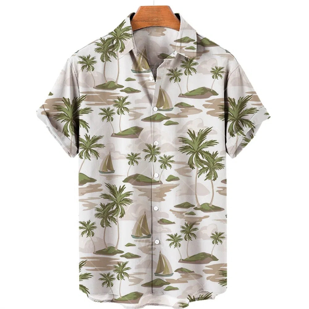 Feather Hawaiian Men's Shirt Short Sleeve Casual White-Maas