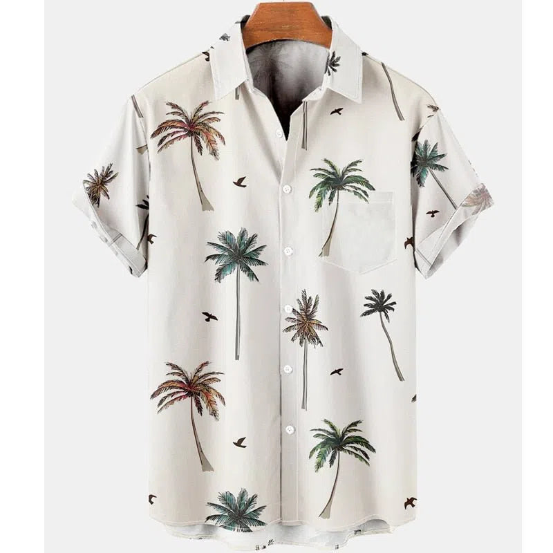 Feather Hawaiian Men's Shirt Short Sleeve Casual White-Maas