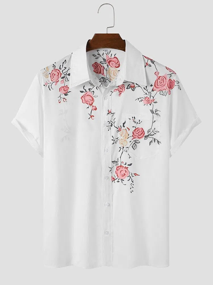 Feather Hawaiian Men's Shirt Short Sleeve Casual White-Maas