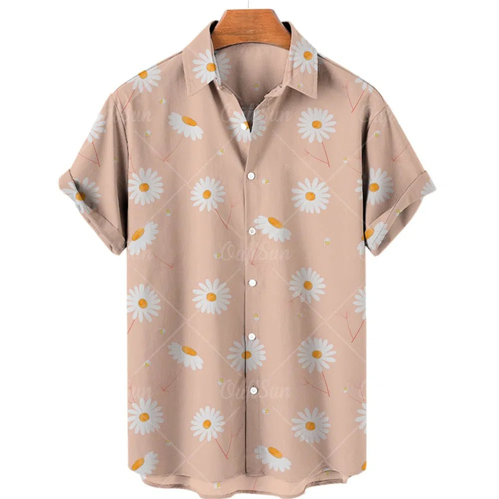 Feather Hawaiian Men's Shirt Short Sleeve Casual White-Maas