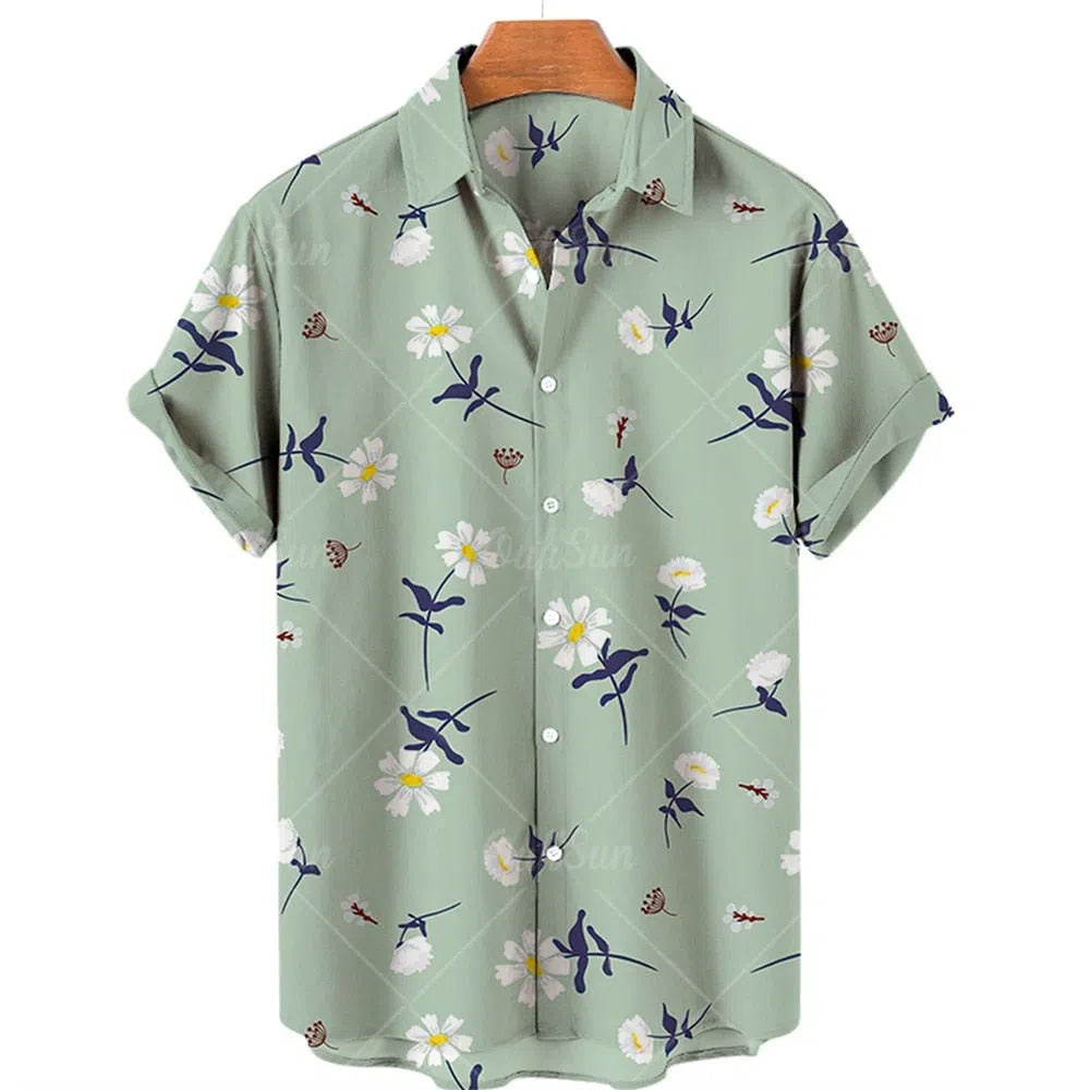 Feather Hawaiian Men's Shirt Short Sleeve Casual White-Maas