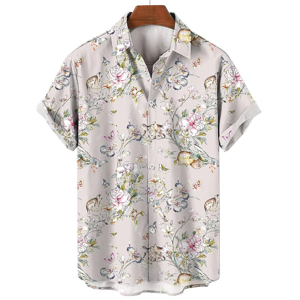 Feather Hawaiian Men's Shirt Short Sleeve Casual White-Maas