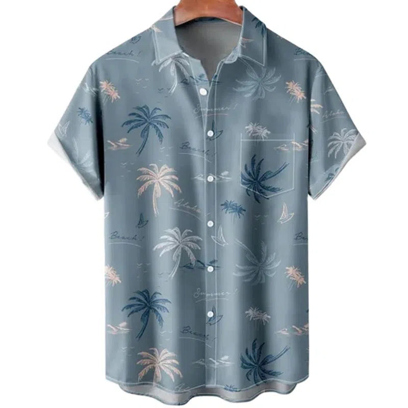 Feather Hawaiian Men's Shirt Short Sleeve Casual White-Maas