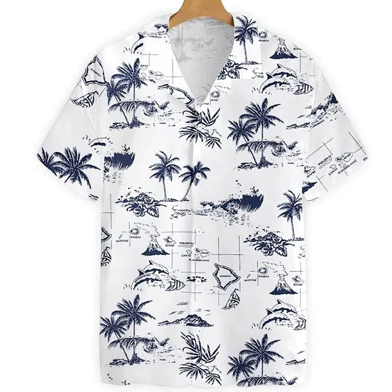 Feather Hawaiian Men's Shirt Short Sleeve Casual White-Maas