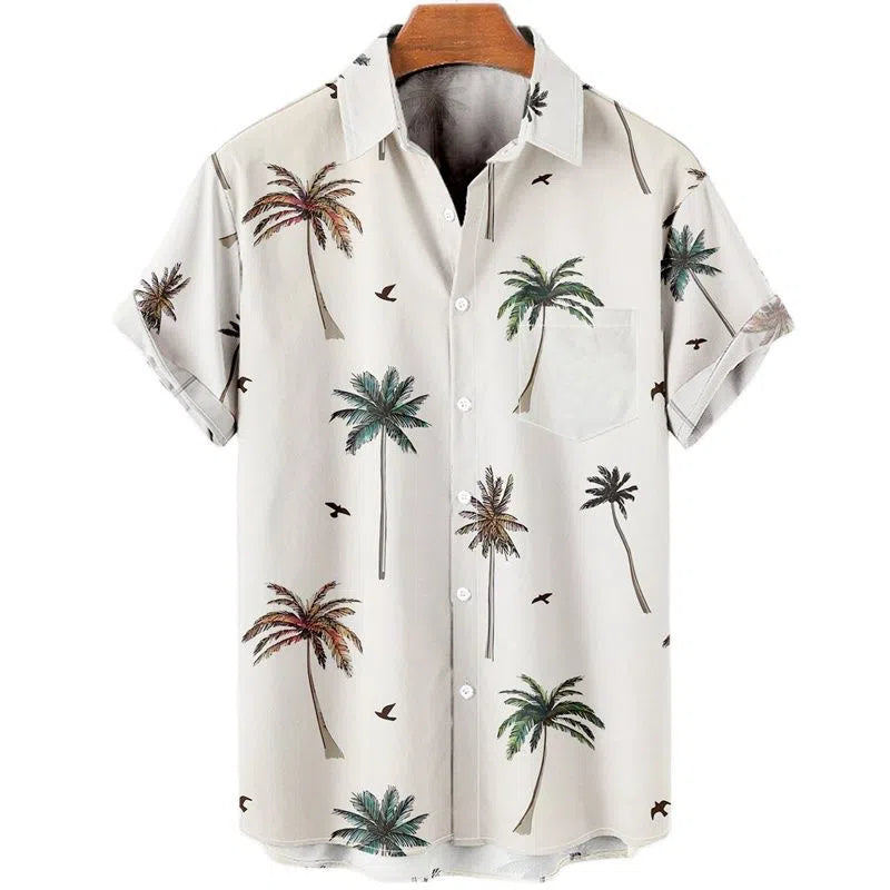 Feather Hawaiian Men's Shirt Short Sleeve Casual White-Maas